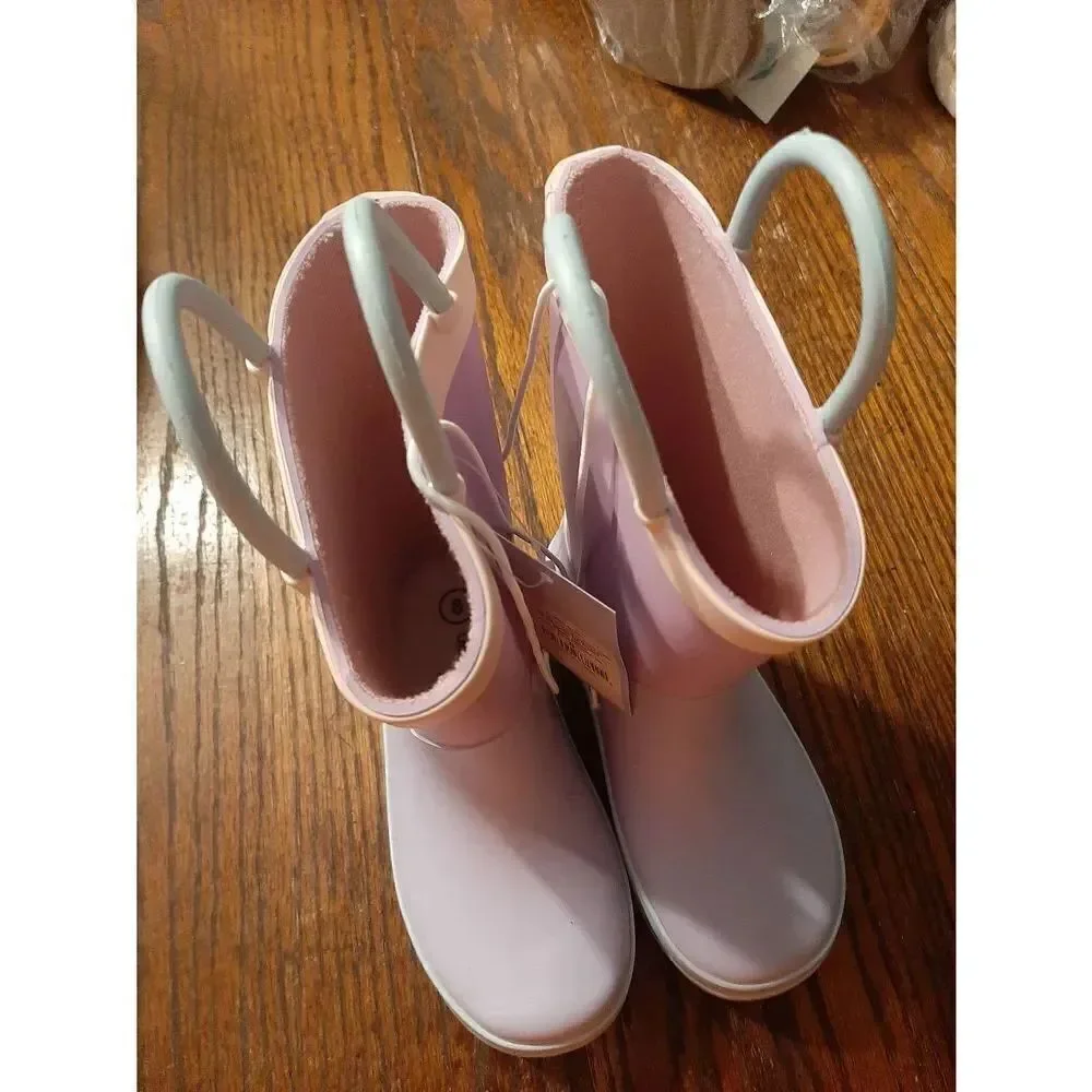 New Girls Size 5 Cat & Jack Ali Rubber Rain Boots Pink Purple Blue NWT